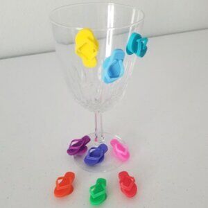 9pc. Silicone Sandals Wine Marker Barware Glass Charm Drink Tracker Stemware